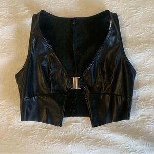 Cropped Black Faux Leather Vest